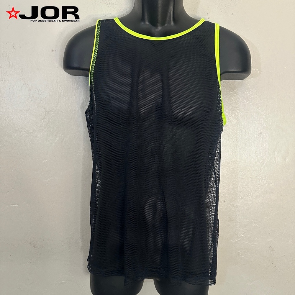 Black Mesh Tank Top with Neon Yellow Trim